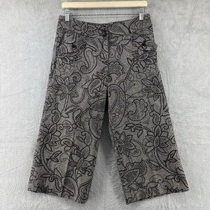 Womyn Pants Womens 6 Beige Black Floral Velvet Embroidered Culotte Straight Mid